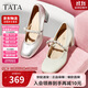 他她TATA女鞋甜心瑪麗珍鞋高跟粗跟小皮鞋羊皮單鞋子7ACC1CQ4米白 37