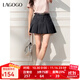 LAGOGO格雷灰牛仔半身裙女拉谷谷2025春季新款高腰有內襯百褶短裙 深灰色 L