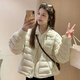 宜惜綺 輕薄羽絨棉服女短款2025冬季新款寬松棉衣外套韓版小個(gè)子棉襖 米白色 S