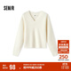 森馬（Semir）毛衣女冬季短款含羊毛破洞V領(lǐng)毛衫辣妹個(gè)性ins小個(gè)子101724107032