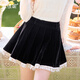 歌依妮秋冬季女黑色帶安全褲金絲絨蕾絲邊百褶裙A字裙短裙半身裙 黑色 S