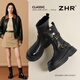 ZHR馬丁靴女加絨兩穿旅游機車(chē)短靴女時(shí)尚西部牛仔靴 KN173A黑色38