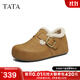 他她（TATA）加絨勃肯鞋2025冬季新款毛毛女鞋雪地靴保暖棉鞋4XN03DM5【預】 淺棕（絨里） 38