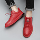 馳荿牛皮男鞋秋冬季休閑板鞋新款軟底大紅鞋子男本命年男士真皮運動(dòng)鞋 紅色 41