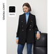 朗姿羊毛法式復古高級感西裝領(lǐng)毛呢外套女士通勤氣質(zhì)上衣冬季新款 黑色 S