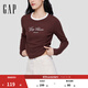 GAP女裝2025秋季新款刺繡logo修身圓領(lǐng)針織長(cháng)袖休閑上衣792652 棕色 M (165/88A) 亞洲尺碼