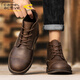 駱駝動(dòng)感（camel active）頭層牛皮馬丁靴男款秋冬男鞋加絨短靴中幫工裝百搭英倫風(fēng)大頭皮鞋 棕色升級版（頭層牛皮）L247 41 標準皮鞋碼
