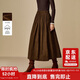 茵曼（INMAN）茵曼2025冬女裝新款美拉德燈芯絨A字百褶中長(cháng)傘裙半身裙 深咖色 S