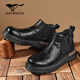 七匹狼男鞋冬季2025新款切爾西靴男厚底增高男士馬丁靴美式工裝休閑皮靴 黑色 41 【標準皮鞋碼】