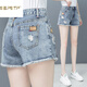 夏典素訂女王（SE.PSTP）破洞牛仔短褲女夏天韓版寬松薄款大尺碼顯瘦ins學(xué)生高腰直筒女褲 【5050】淺色 XL 建議110到119斤