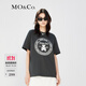 MO&Co.泰迪熊徽章可愛(ài)印花圓領(lǐng)短袖寬松T恤純棉上衣時(shí)尚洋氣摩安珂 古堡灰色 M 165