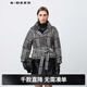 S.DEER圣迪奧女春季時(shí)尚復古立領(lǐng)格紋收腰毛呢短款外套S24182202 黑色/91 M (165)