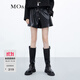 MO&Co.運動風(fēng)抽繩高腰壓膠褲腳素皮短褲拳擊褲褲子女摩安珂 黑色-第2批 S 160