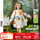 ASK JUNIOR兒童裙子2025秋季女童印花連衣裙A字下擺泡泡袖小童 花色 100