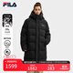 FILA 斐護科技|斐樂(lè )官方情侶長(cháng)款羽絨服2025冬新款寬松保暖連帽外套 正黑色-BK 2XL 185/104A/XXL