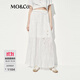 MO&Co.半身裙附腰帶夏亂褶肌理松緊腰長(cháng)款白色MBE2SKTT07 本白色 S
