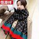 恒源祥圍巾女羊 絨秋冬雙面加厚保暖百搭色系字母CC韓版時(shí)尚風(fēng)長(cháng)圍巾 雙面*卡其黑