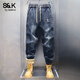 班尼路S&K系列加絨加厚男士牛仔褲2025年秋冬季御寒保暖休閑束腳哈倫褲 藍灰加絨加厚 L 【105-125斤】