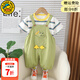 G.duck小黃鴨男童夏季套裝新款兒童衣服男寶寶背帶褲夏裝嬰幼兒純棉短袖 ZQ252206款 綠色 90 尺碼1~2歲【 80-90cm】cm