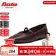 Bata時(shí)裝瑪麗珍2025春季新款牛皮復古通勤淺口淑女單鞋5801DAQ5 紅色 39