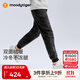 moodytiger兒童加絨褲子保暖25年冬季新品男童褲子吸濕透氣搖粒絨女童運動褲 炭黑色 150