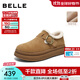 百麗（Belle）復古皮帶扣勃肯鞋女2025冬新厚底保暖休閑毛毛鞋B2922DM5預售 棕色 37