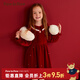 PawinPaw【天鵝絨】卡通小熊童裝秋冬新款女童紅色新年銀絲連衣裙 Red紅色/20 130 cm