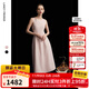 朗姿2025夏季新款優(yōu)雅一字領(lǐng)無(wú)袖連衣裙女高端法式修身收腰裙子 淡粉色 M