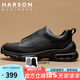 哈森男鞋商務(wù)休閑皮鞋一腳蹬運動(dòng)鞋男款真皮通勤鞋子男 黑色 單層 四季款 41
