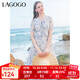 LAGOGO高腰不規(guī)則雪紡連衣裙女拉谷谷夏季新款系帶荷葉邊碎花裙 混色(Y0) M