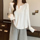 均垚白色打底衫女內搭外穿洋氣2026新款長(cháng)袖t恤上衣大碼女裝寬松遮肚 白色正肩小v領(lǐng)口袋遮肚子打底衫 L 【建議85-115斤】