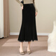 絲絨魚(yú)尾裙女士黑色冬季新款半身裙高腰包臀荷葉邊蕾絲一步裙時(shí)尚 黑色 M 27