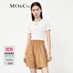 MO&Co.圓領短袖修身收腰短款露臍彈力T恤上衣時髦洋氣上裝女摩安珂 本白色 M