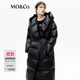 MO&Co.【白鵝絨】輕暖寬松羽絨服中長(zhǎng)款連帽附腰帶摩安珂 黑色 M 165