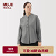 無(wú)印良品（MUJI）女式 法蘭絨立領(lǐng)長(cháng)袖罩衫 女士襯衫襯衣女裝25年秋季BC2OHC5A 黑色格紋 M (160/84A)