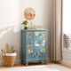 FANCYCHIC實(shí)木床頭柜美式復古柜子臥室斗柜新中式彩繪置物柜斗柜客廳歐美風(fēng) 【升級加厚款】藍綠色三層 整裝