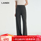 藍地（LANDI）深灰色軟糯舒適休閑直筒闊腿褲女含羊絨真絲冬新品 深灰色 L