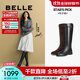百麗（Belle）牛皮質(zhì)感雙子星騎士靴女2025冬新商場(chǎng)同款顯瘦長(cháng)筒靴E4F1DDG5預售 黑色【牛皮 筒高38cm】 36