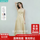 茵曼（INMAN）法式收腰顯瘦方領(lǐng)吊帶連衣裙女裝2025夏季新品長(cháng)裙子 淺黃色 S