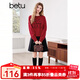 百圖betu女裝2025春季新款毛衣圓領(lǐng)寬松上衣兔子繡花毛衣女2501T06 紅色 M