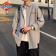 NEW OR MODE美式高街條紋長(cháng)袖襯衫男夏季潮牌痞帥高街襯衣oversize休閑外套男 灰色 XL