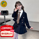 G.duck童裝女童秋裝套裝2024新款兒童西裝jk套裙學(xué)院風(fēng)三件套女孩表演服 西裝三件套+領(lǐng)帶-春秋季 150 適合140-150cm年齡11-12歲