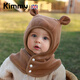 Kimmy英國嬰兒帽子秋冬季寶寶圍脖一體加絨加厚男女兒童護耳帽防風(fēng)脖套 咖啡色厚暗扣款 頭圍：44-50cm【約4個(gè)月~3歲】