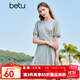 百圖betu女裝夏季新款連衣裙自然瘦腰泡泡袖短袖連衣裙女2304T90 灰色 L