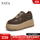 他她（TATA）加絨糕糕鞋厚底復古德訓鞋女鞋松糕休閑板鞋春季新款 深棕（絨里） 38