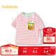 巴拉巴拉童裝男童T恤女童短袖兒童夏裝純棉條紋上衣卡通 紅白色調00461 120cm