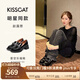 接吻貓[同款]KISSCAT星空樂(lè )福鞋女日常通勤單鞋圓頭一腳蹬粗跟皮鞋 黑色 36