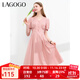 LAGOGO氣質(zhì)收腰舒適透氣連衣裙女拉谷谷夏季新款泡泡袖顯瘦A字裙 粉紅色(H8) L