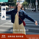 茵曼（INMAN）復古翻領(lǐng)寬松休閑牛仔短外套春秋季女百搭小個(gè)子上衣 深牛仔藍 M
