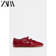 ZARA2025冬季新品女鞋紅色漆皮效果雙帶飾魔術(shù)貼平底單鞋女芭蕾鞋 紅色 現貨秒發(fā) 36 (230mm)